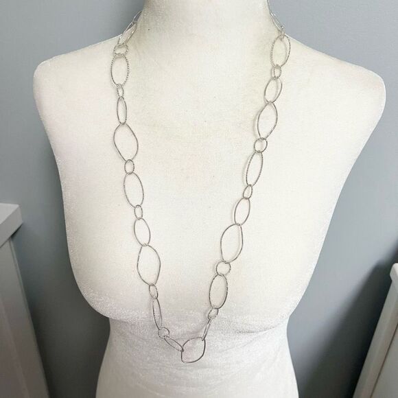 Textured silver metallic thin chain link versatile adjustable necklace - Picture 1 of 7